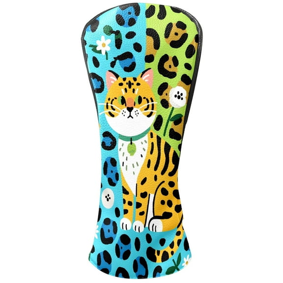Golf Club Head Covers - Cat Design, Premium PU Leather, Waterproof & Scratch-Resistant, Velvet Lining, Fits Driver/Hybrid/Putter, Unisex Gift