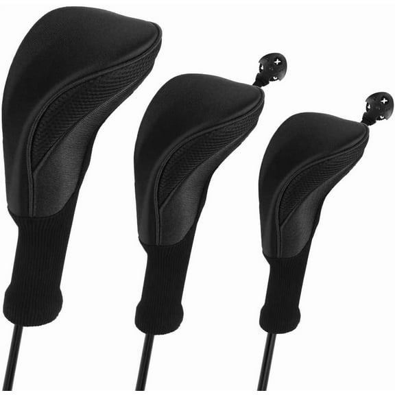 Golf Club Head Covers for Fairway Woods Driver Hybrids, 3Pcs Long Neck Mesh Golf Club Headcovers Set with Interchangeable No. Tags 3 4 5 6 7 X