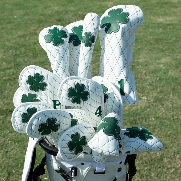 Golf Club Headcover Live Lucky 3 Wood Headcover Magnetic Closure Elegant Embroidery Premium Leather Driver Covers Fairway Wood Covers Hybrid Headcover Shamrock Golf Head Covers