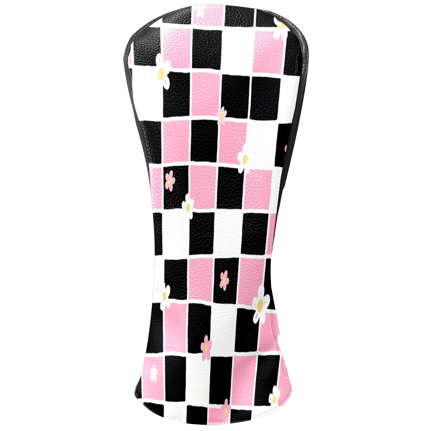 Golf Club Headcovers High Quality Waterproof Leather Golf Head Cover Set Men Women Driver Head Cover Exclusive Gift for Golf Lovers Pink Black Grid Flowers