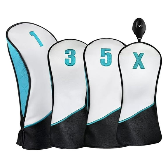 Golf Club Headcovers Set - Teal White Black Driver Fairway Wood Covers - Fits Most Brands - #1, 3, 5, X - Handmade Premium Synthetic Leather