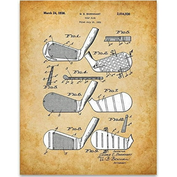 Golf Club Irons Art Print - 11x14 Unframed Patent Print - Great Gift for Golfers
