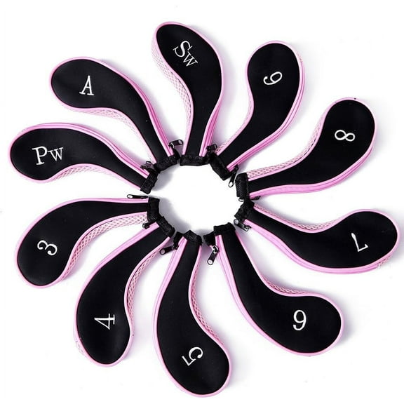 Golf Club Irons Covers Neoprene Zippered Head Cover with Long Neck Number Print Pack of 10