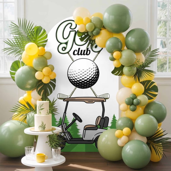 Golf Club Pattern Arch Backdrop Cover, 4FT, Golf Course Grenn Lawn Tree Background Spandex Arch Covers Double-Sided Backdrop for Wedding Birthday Party Photo Background Decoration