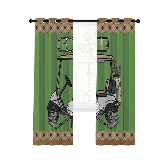 Golf Club Pattern Blackout Curtains 63 Inch Length Golf Grenn Lawn Brown Background Thermal Insulated Window Curtain Window Drapes 2 Panels for Bedroom Living Room 42"Wx63"L