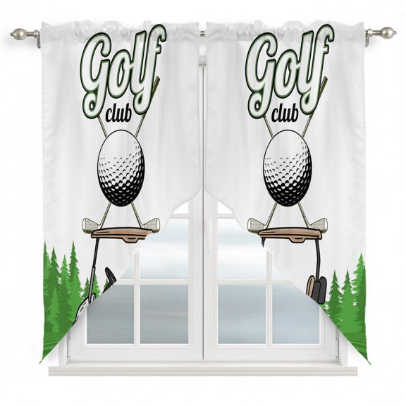 Golf Club Pattern Swag Curtain Valance for Window 2 Panels Golf Course Grenn Lawn Tree Background Rod Pocket Small Window Swag Valances for Kitchen Bedroom Bathroom 36" W x 36" L