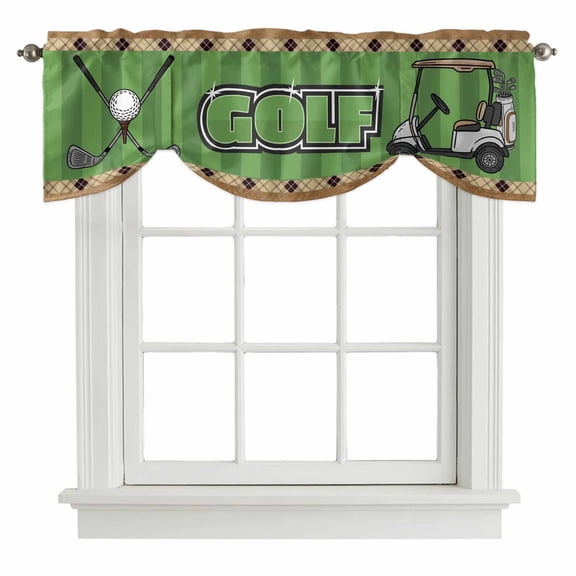 Golf Club Pattern Tie Up Valance for Windows Golf Grenn Lawn Brown Background Adjustable Curtain Valance Rod Pocket Balloon Shade Window Treatment for Kitchen Living Room Bedroom 42x12inch