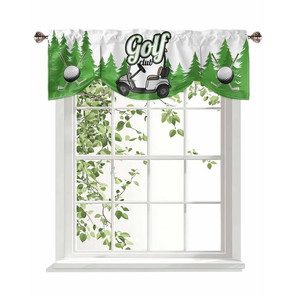 Golf Club Pattern Tie Up Valances Curtain, Adjustable Kitchen Golf Course Grenn Lawn Tree Background Valances for Windows Decor, Rod Pocket Short Curtains Set for Bedroom/Bathroom, 60"x18"