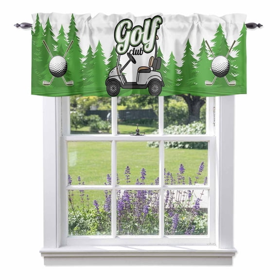 Golf Club Pattern Valances for Windows, Golf Course Grenn Lawn Tree Background Valance Window Treatment Rod Pocket Short Curtains Valances for Kitchen Bathroom 54"W x 18"L