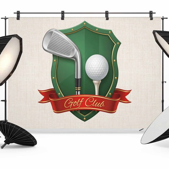 Golf Club Photography Backdrop 7x5FT, Golf Balls Sport Green Shield Beige Background Photo Backdrops, Background for Photography Studio Photo Studio Background, Back Drop for Photoshoot