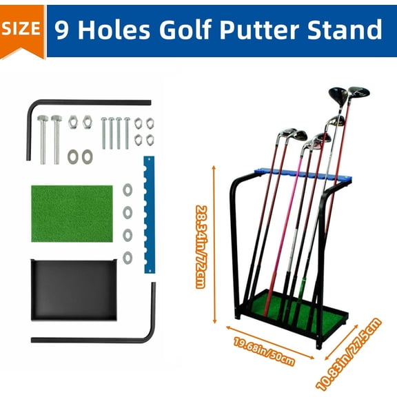 Golf Club Rack Golf Club Organizer 9 Clubs Golf Putter Stand Holder - Indoor Display Rack Metal Golf Club Display Rack for Storage Sports Outdoors Wall Garage
