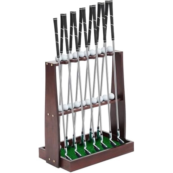 Golf Club Rack Wooden Golf Putter Stand Holder Indoor Display Rack Holds 13 Clubs and 20 Golf Balls for Club Home Golf Simulators, Brown