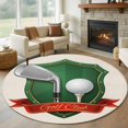 thumbnail image 1 of Golf Club Round Living Room Rugs 8 ft, Golf Balls Sport Green Shield Beige Background Washable Large Area Rug with Non-Slip Sturdy Edge Binding Round Carpet for Dining Room Kitchen Office, 1 of 9