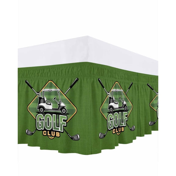 Golf Club Ruffle Bed Skirt King Size Abstract Motor Vehicle Vintage Green Linen Adjustable Elastic Dust Bed Skirts Wrap Around Bedskirt Wrinkle Free Easy Fit with 18 Inch Drop