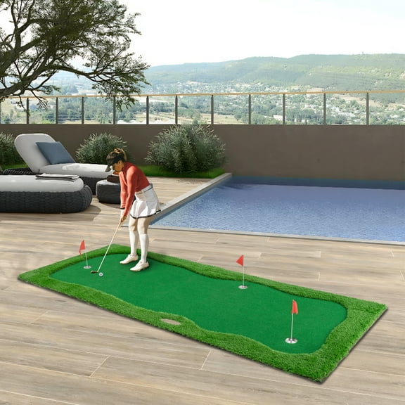 12X5 Ft Golf Putting Green Mat - Premium Turf Training Mat with 3 Holes & Flags for Indoor/Outdoor Practice