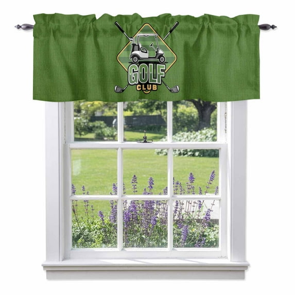 Golf Club Valance Curtain Abstract Motor Vehicle Vintage Green Linen Window Valances Rod Pocket Short Curtains Window Treatments for Kitchen Bedroom Bathroom Laundry 42" x 18"