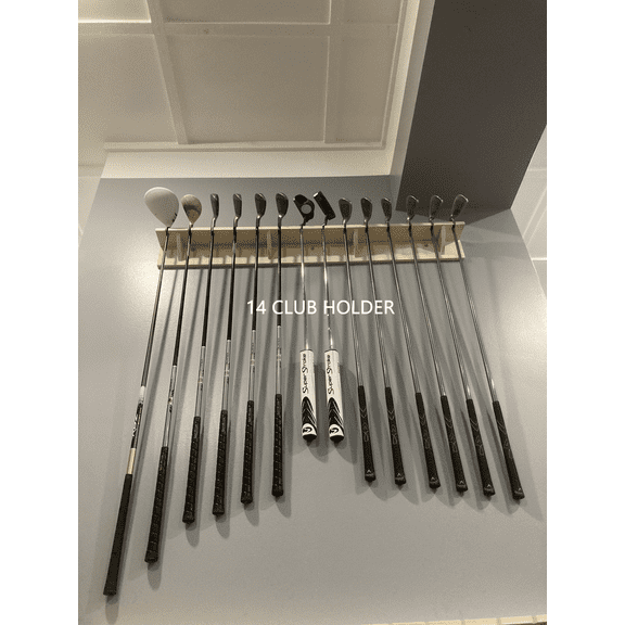 Golf Club Wall Mounted Display Rack Shelf 14 Club Holder Handcrafted Real Wood