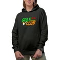 thumbnail image 1 of Golf Club with Ball & Flags, Golf Player, Golfing or Golfer Themed Merch Gift, Black Hooded Sweatshirt or Hoodie, Small, 1 of 5