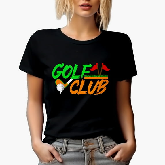 Golf Club with Ball & Flags, Golf Player, Golfing or Golfer Themed Merch Gift, Black T-Shirt, Small