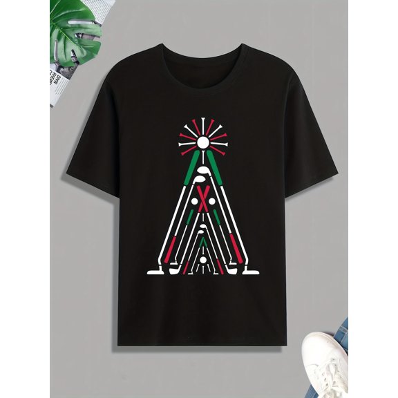 Golf Clubs And Tees Print T Shirt, Tees For Men, Casual Short Sleeve Tshirt For Summer Spring Fall, Tops As Gifts, For People Who Love Golfing