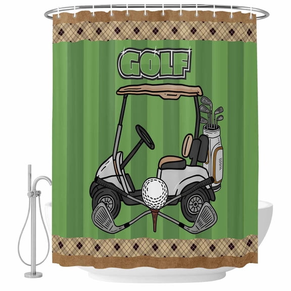 Golf Clubs Cars Fabric Shower Curtain Grass Sports Washable Shower Curtains for Bathroom, Waterproof Bath Curtain with Hooks Home Decor 36x72in