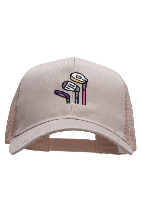 Golf Clubs Embroidered Solid Cotton Prostyle Twill Mesh Cap - Khaki OSFM