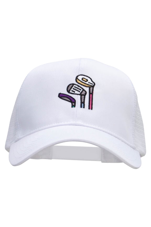 Golf Clubs Embroidered Solid Cotton Prostyle Twill Mesh Cap - White OSFM