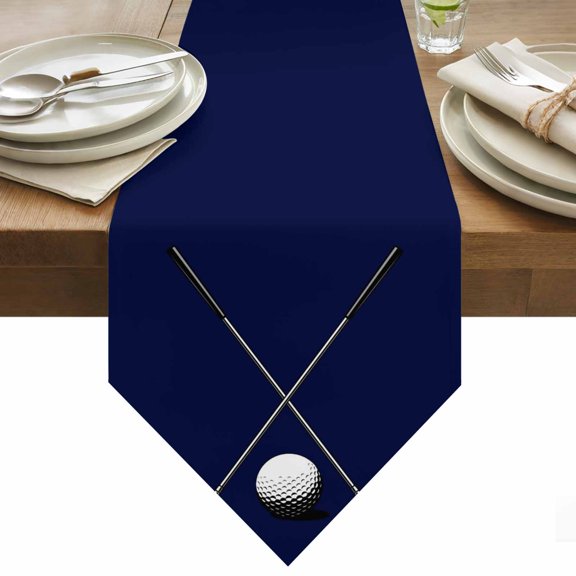 Golf Clubs Golf Bal Table Runner 36 Inches Long Classic Sport Dark Blue Background Table Runners for Dining Room Tabletop Dresser Scarf Home Party Banquet Wedding Holiday Decoration