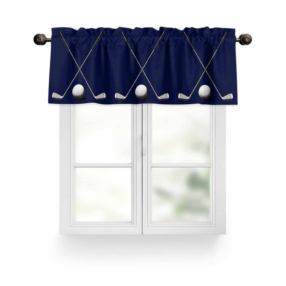 Golf Clubs Golf Bal Valances for Windows Classic Sport Dark Blue Background Valance Rod Pocket Light Filtering Short Window Treatments Curtains for Kitchen Bathroom Living Room Bedroom, 42 x 18 Inch