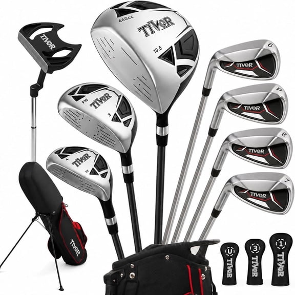 Golf Clubs Set Complete 12-Piece with Driver Fairway Hybrid Irons Putter Stand Bag & 3 Headcovers for Men Left Handed - Beginner Golf Sets Black