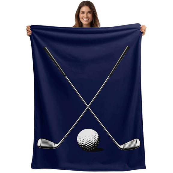 Golf Clubs Throw Blankets, Balls Sports Navy Blue Soft Fleece Blanket Decorative for Home Sofa Couch Chair Living Bedroom, 60x80 inches,