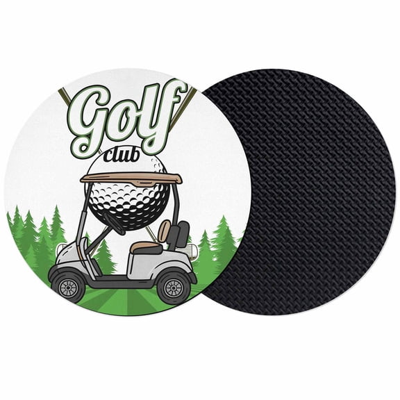 Golf Coasters Set of 2, Green Forest Tree Balls Clubs Sports Cartoon Absorbent Coasters for Drinks, Coaster for Bar Office Dining Coffee Table Accessories Decor, Non Slip Round Desk Coaster