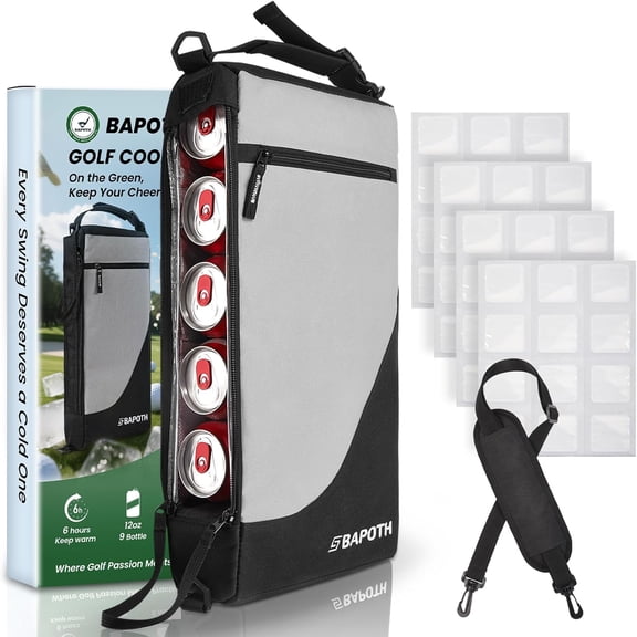 Golf Cooler Bag with 4 Ice Pack for 6 Hours, Large Capacity Golf Cooler Bag Hold 9-Can 12oz, 6-Can 16oz, 2 Bottle 750ml, Detachable Shoulder Strap for GolfCourse & Outdoor Parties
