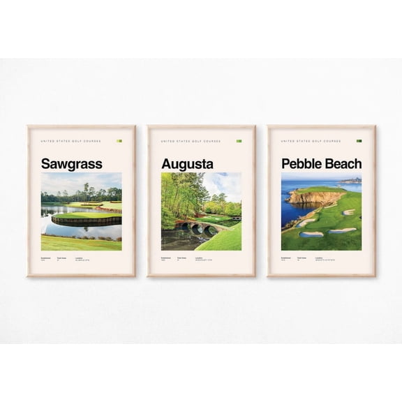 Golf Course Art Prints Augusta Sawgrass Pinehurst, Poster Only