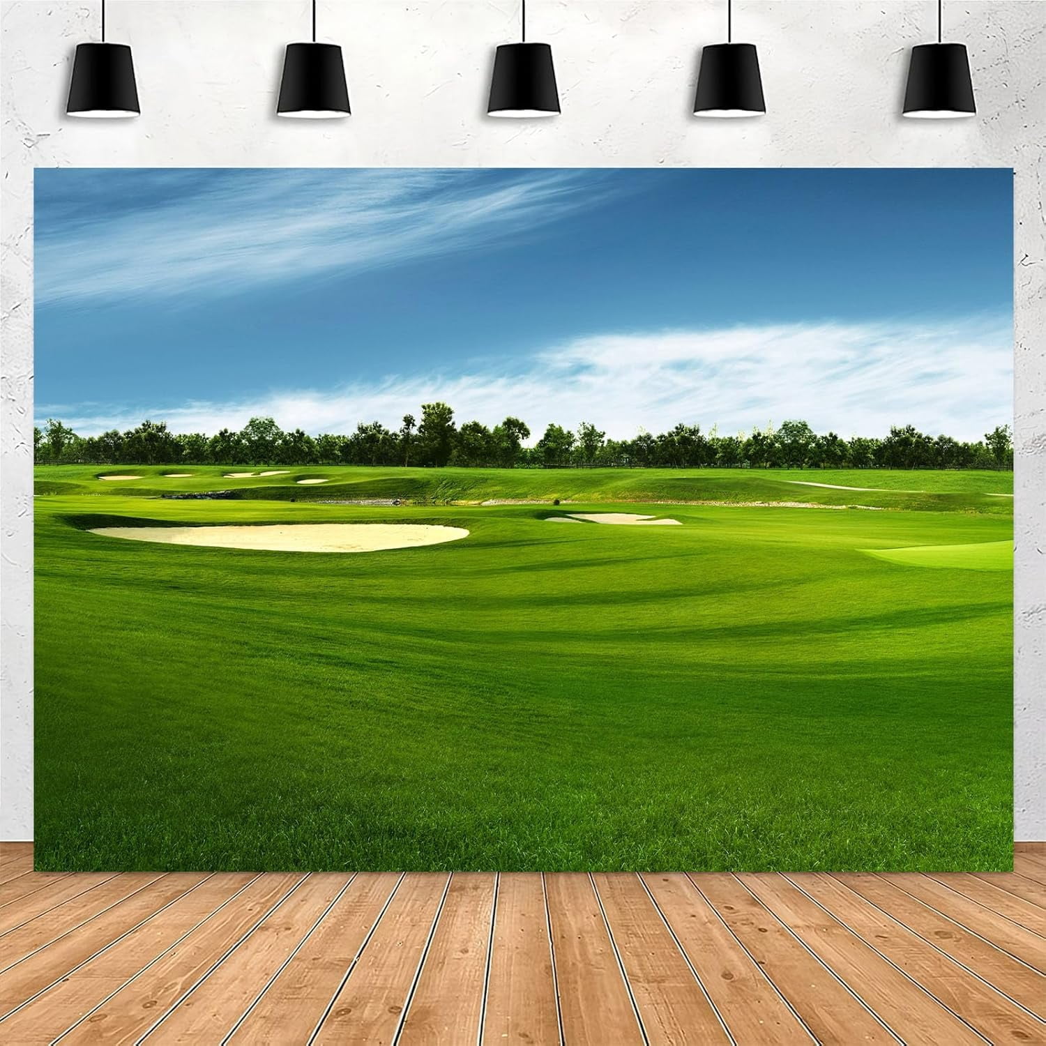 Golf Course Backdrop Golf Field Blue Sky White Clouds Green Lawn ...