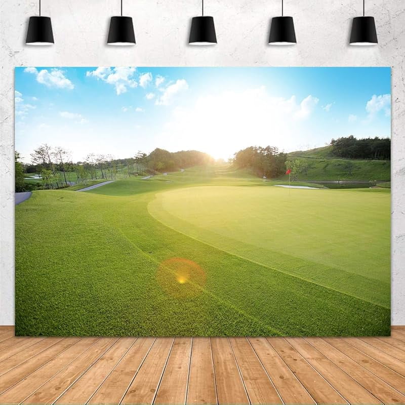 Golf Course Backdrop for Golf Birthday Party Meadow Blue Sky White ...