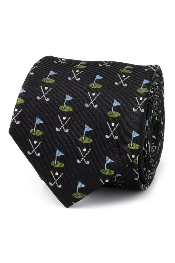 Golf Course Black Silk Men's Tie
