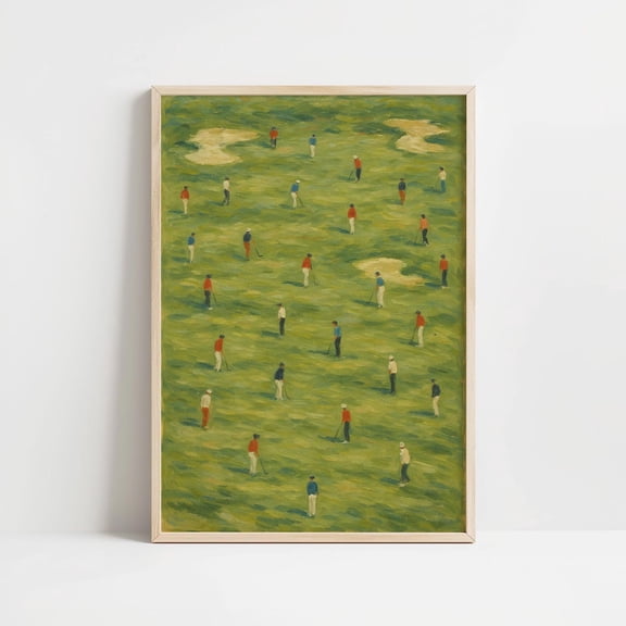 Golf Course Crowd Scene Minimalist Green Landscape Art Print Unframed Paper Print
