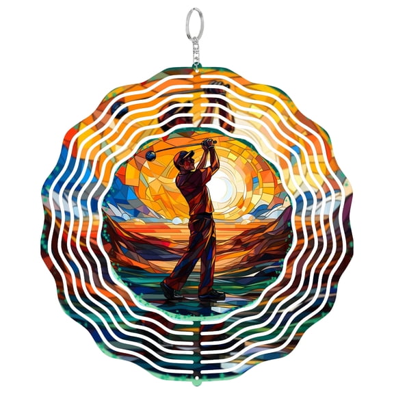 Golf Course Landscape 3D Wind Spinner Kinetic Metal Hanging Sports Lover Gift Round