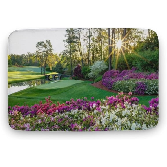Golf Course Landscape Bath Rug Soft Absorbent Velvet Bathroom Mat With Non Slip Dots 16x24 Inch Green