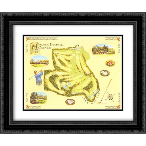 Golf Course Map - Augusta 2x Matted 12x10 Black Ornate Framed Art Print by Bernard Willington