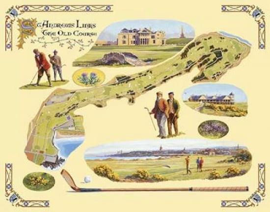 Golf Course Map-St Andrews Canvas Art - Bernard Willington (22 x 28)