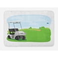 thumbnail image 1 of Golf Course Scene Bath Mat, Cartoon Style Graphic Image of a Car and a Field Hobby, Plush Bathroom Decor Mat with Non Slip Backing, 29.5" X 17.5", Lime Green Blue, by Ambesonne, 1 of 2