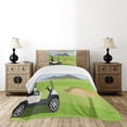 thumbnail image 1 of Golf Course Scene Bedspread, Cartoonish Golf Club Themed Mountains Little Car and Flag, Decorative Quilted 2 Piece Coverlet Set with Pillow Sham, Twin Size, Lime Green, by Ambesonne, 1 of 4