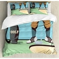 thumbnail image 1 of Golf Course Scene Duvet Cover Set, Golfer Man Feet with Lofter and Bag Cartoon Illustration, Decorative 3 Piece Bedding Set with 2 Pillow Shams, King Size, Pale Green Multicolor, by Ambesonne, 1 of 3