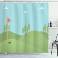 thumbnail image 1 of Golf Course Scene Shower Curtain, Composition of Hills Trees Open Sky with Hole and Flag, Fabric Bathroom Set with Hooks, 69W X 70L Inches, Pale Blue Green and Coral, by Ambesonne, 1 of 2