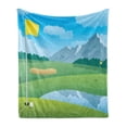 thumbnail image 1 of Golf Course Scene Soft Flannel Fleece Throw Blanket, Digital Graphic Layout of a Landscape of a Sportive Golfing Field, Cozy Plush for Indoor and Outdoor Use, 60" x 80", Green Blue, by Ambesonne, 1 of 5