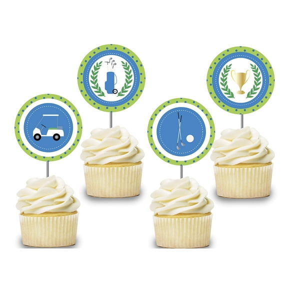Golf Cupcake Toppers 12 Pcs, Boy Cake Picks Birthday Decoration, Party Supplies, Golf Cart Themed Baby Shower