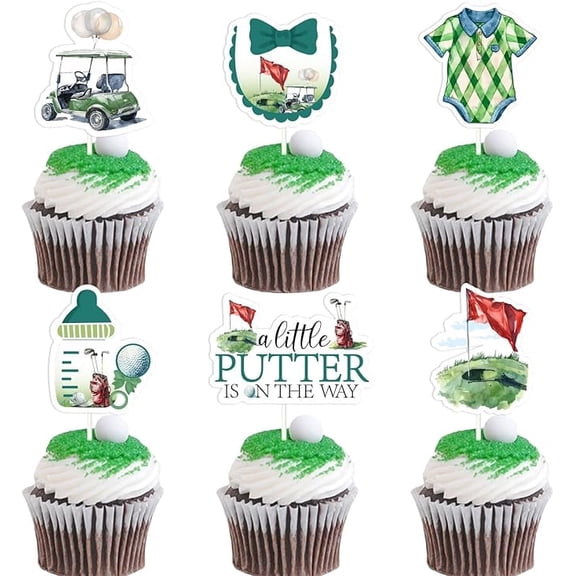 Golf Cupcake Toppers Golf Themed Baby Shower Decorations for Boys 24pcs A Little Putter Is On The Way Cake Toppers Lawn Golf Party Sport Baby Shower Party Supplies for Golf Gender Reveal