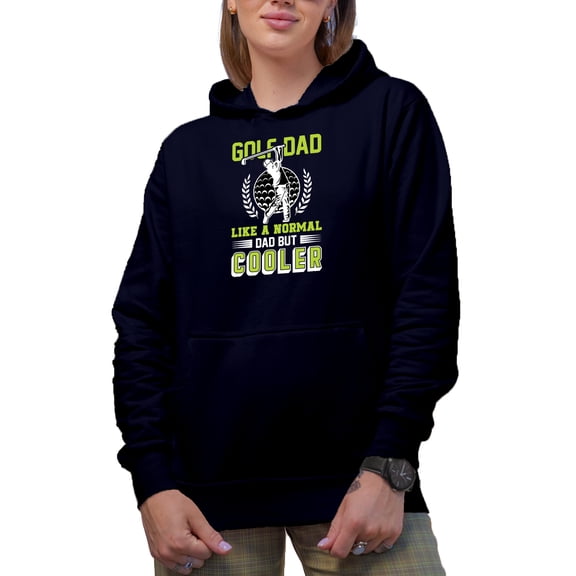 Golf Dad, Like a Normal Dad but Cooler with a Ball, Swinging Golf Player, Golfing or Golfer Themed Merch Gift, Navy Blue Hooded Sweatshirt or Hoodie, 3XL